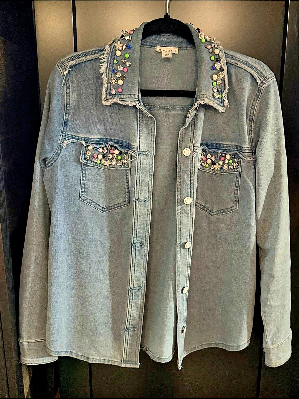 Tribal Jeans Beaded Denim Shirt Jacket Size M